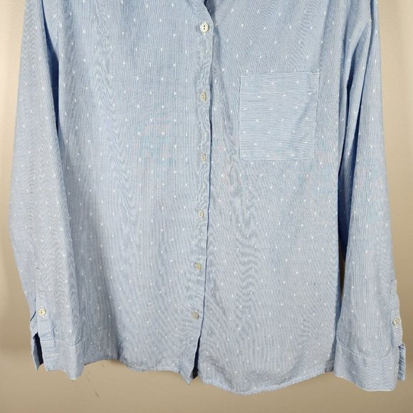 J Jill Top Womens L Blue Long Sleeve Button Up Cotton Polka Dot Embroidered - Picture 3 of 11